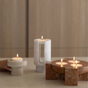 Terra Orbit | Natural Stone Maxi Tea Light Candle Holder | Inc. Pack of x3 Maxi Tea Lights