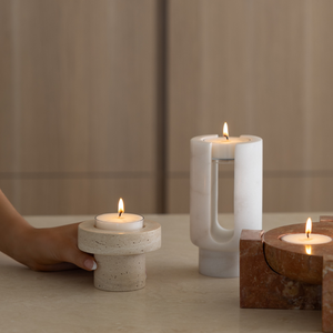 Sable Halo | Natural Stone Maxi Tea Light Candle Holder | Inc. Pack of x3 Maxi Tea Lights