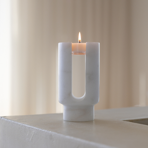 Luna Arch | Natural Stone Maxi Tea Light Candle Holder | Inc. Pack of x3 Maxi Tea Lights