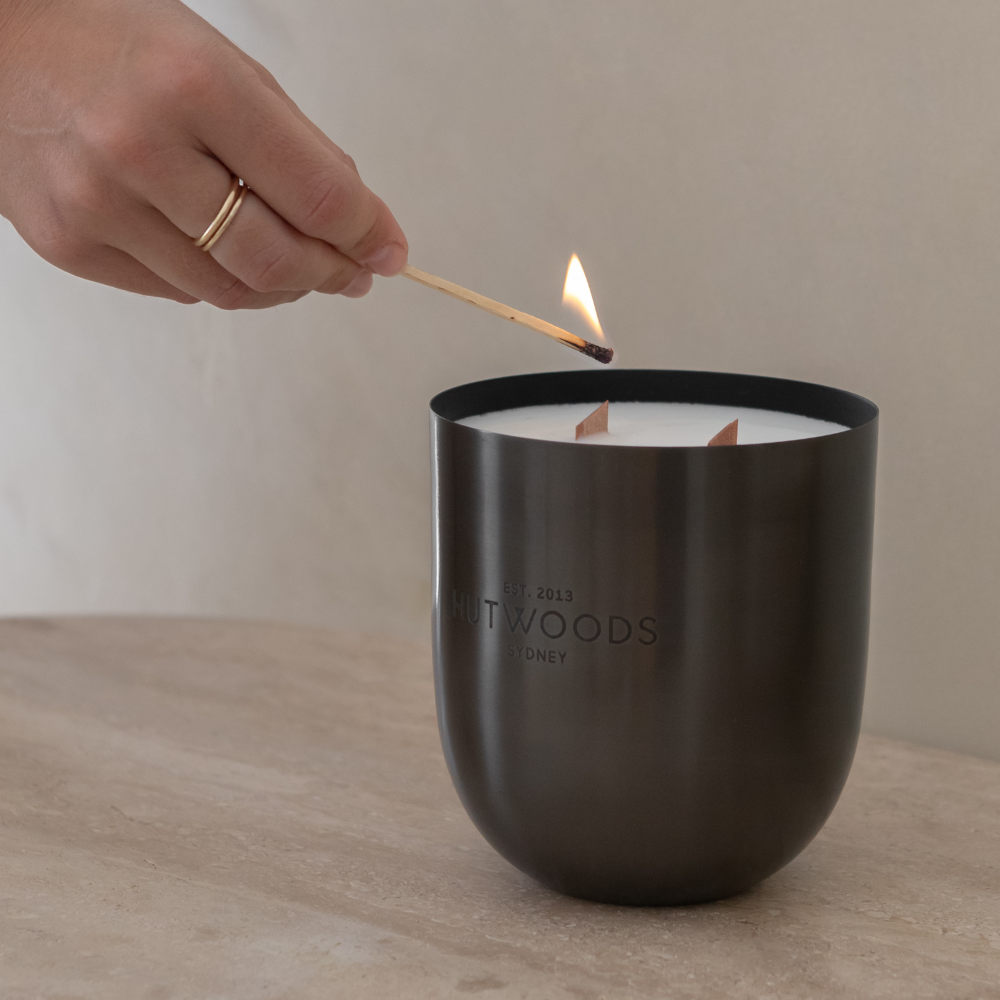 Vetiver, Leather & Cedarwood Matte Black Vessel | Extra Large | 200+ Hours Burn Time