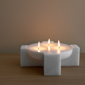 Luna Orbit | Natural Stone Maxi Tea Light Candle Holder | Inc. Pack of x3 Maxi Tea Lights