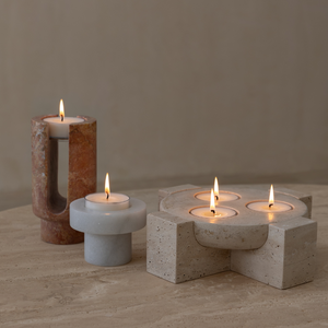 Terra Arch | Natural Stone Maxi Tea Light Candle Holder | Inc. Pack of x3 Maxi Tea Lights
