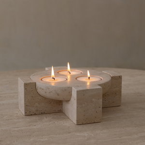 Sable Orbit | Natural Stone Maxi Tea Light Candle Holder | Inc. Pack of x3 Maxi Tea Lights