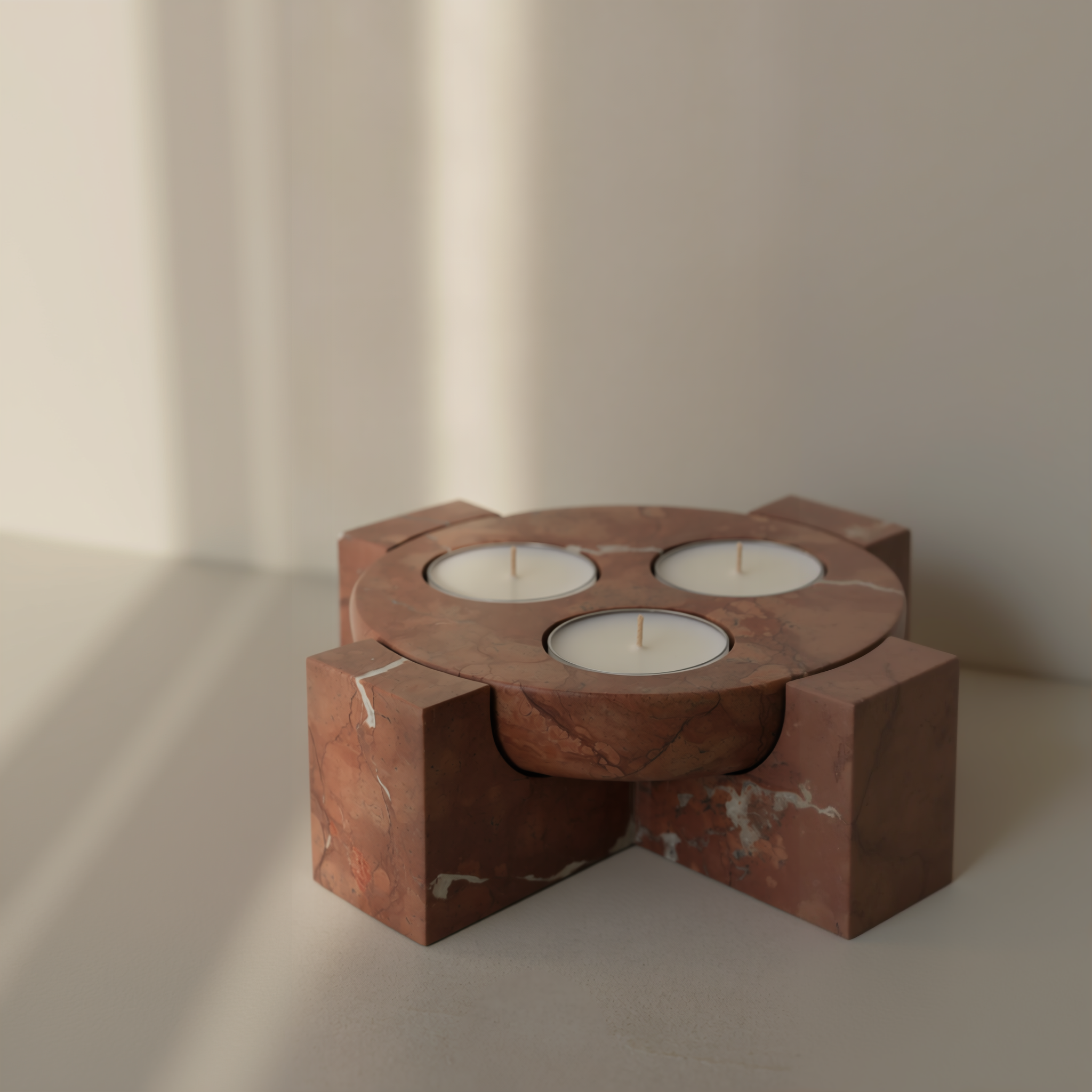 Terra Orbit | Natural Stone Maxi Tea Light Candle Holder | Inc. Pack of x3 Maxi Tea Lights