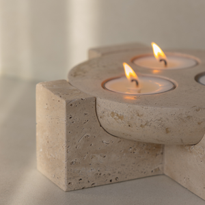 Sable Orbit | Natural Stone Maxi Tea Light Candle Holder | Inc. Pack of x3 Maxi Tea Lights