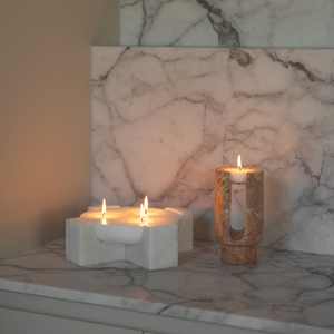 Luna Orbit | Natural Stone Maxi Tea Light Candle Holder | Inc. Pack of x3 Maxi Tea Lights
