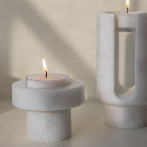 Luna Halo | Natural Stone Maxi Tea Light Candle Holder | Inc. Pack of x3 Maxi Tea Lights
