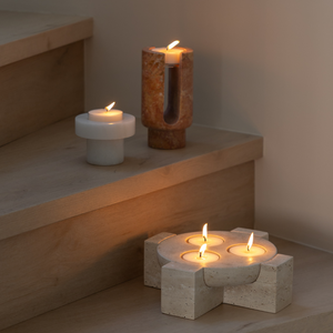 Sable Orbit | Natural Stone Maxi Tea Light Candle Holder | Inc. Pack of x3 Maxi Tea Lights
