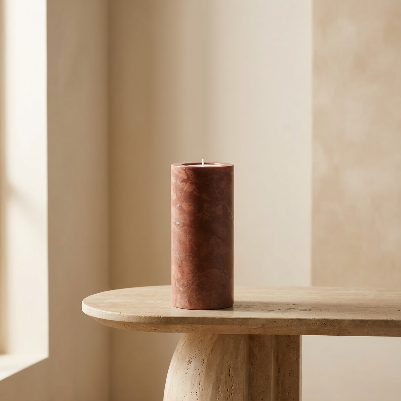 Terra Cove | Natural Stone Maxi Tea Light Candle Holder Vase | Inc. Pack of x3 Maxi Tea Lights