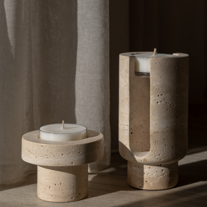 Sable Halo | Natural Stone Maxi Tea Light Candle Holder | Inc. Pack of x3 Maxi Tea Lights