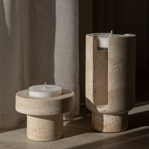Sable Arch | Natural Stone Maxi Tea Light Candle Holder | Inc. Pack of x3 Maxi Tea Lights