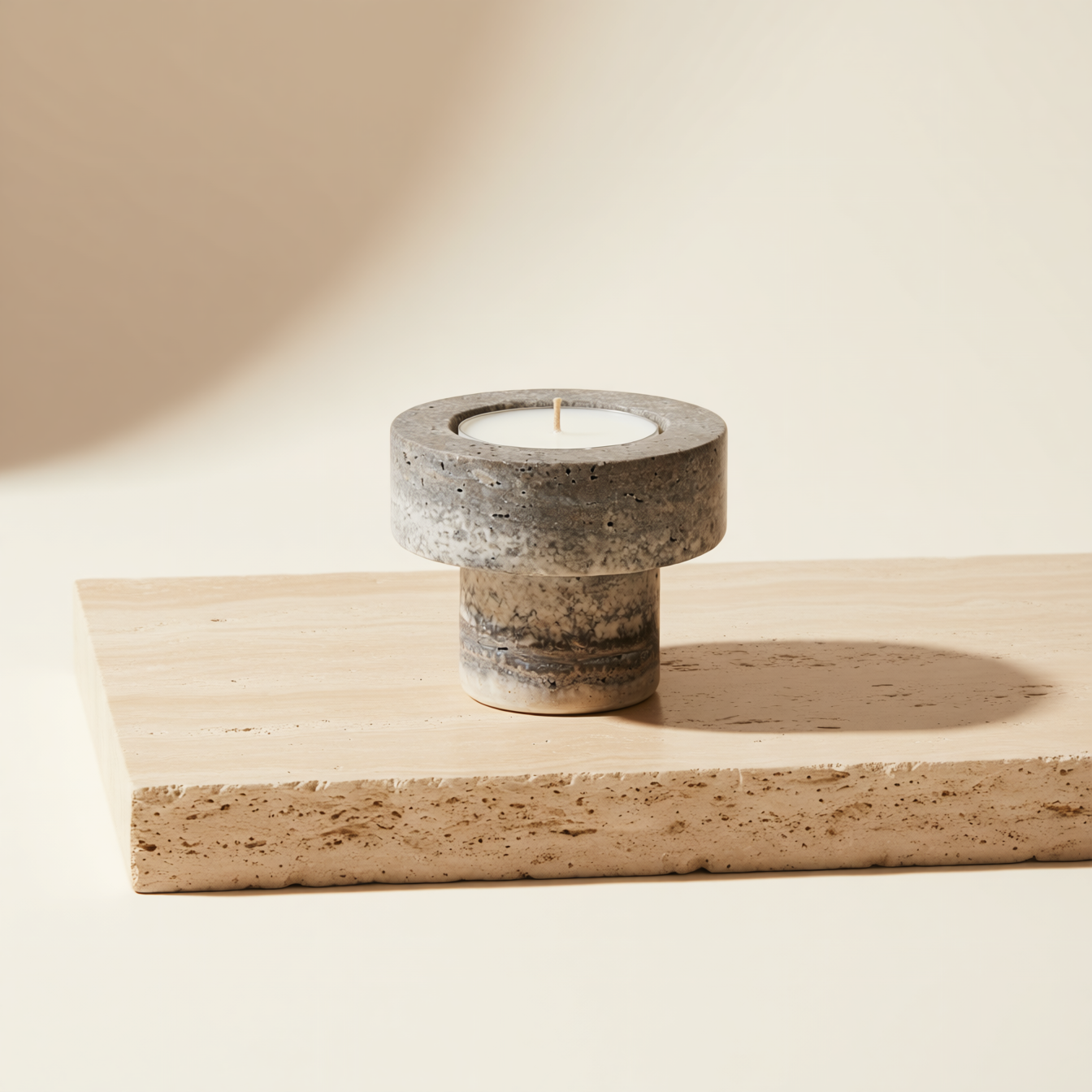 Alba Halo | Natural Stone Maxi Tea Light Candle Holder | Inc. Pack of x3 Maxi Tea Lights