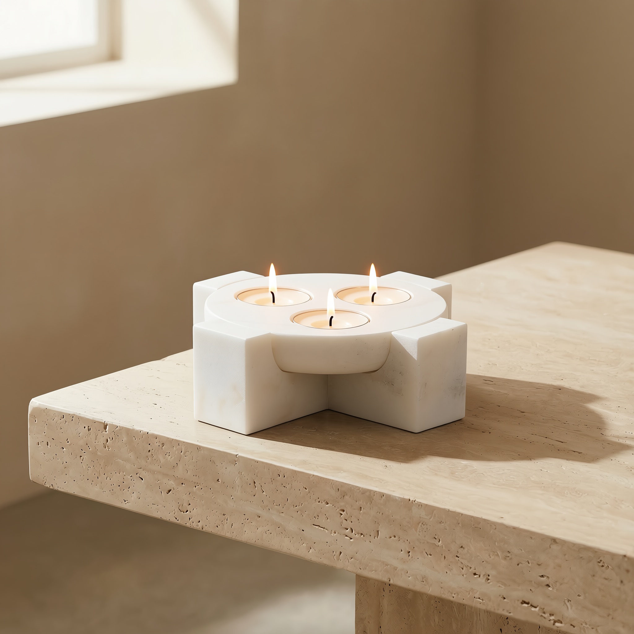 Luna Orbit | Natural Stone Maxi Tea Light Candle Holder | Inc. Pack of x3 Maxi Tea Lights