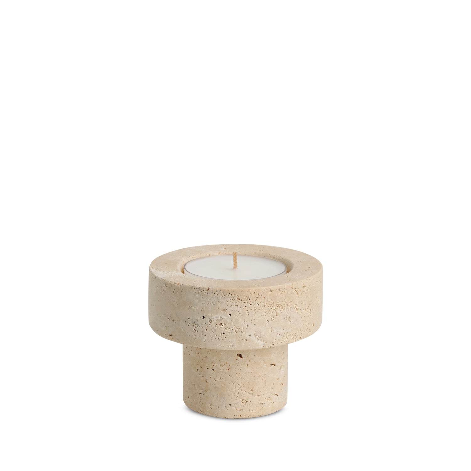 Sable Halo | Natural Stone Maxi Tea Light Candle Holder | Inc. Pack of x3 Maxi Tea Lights