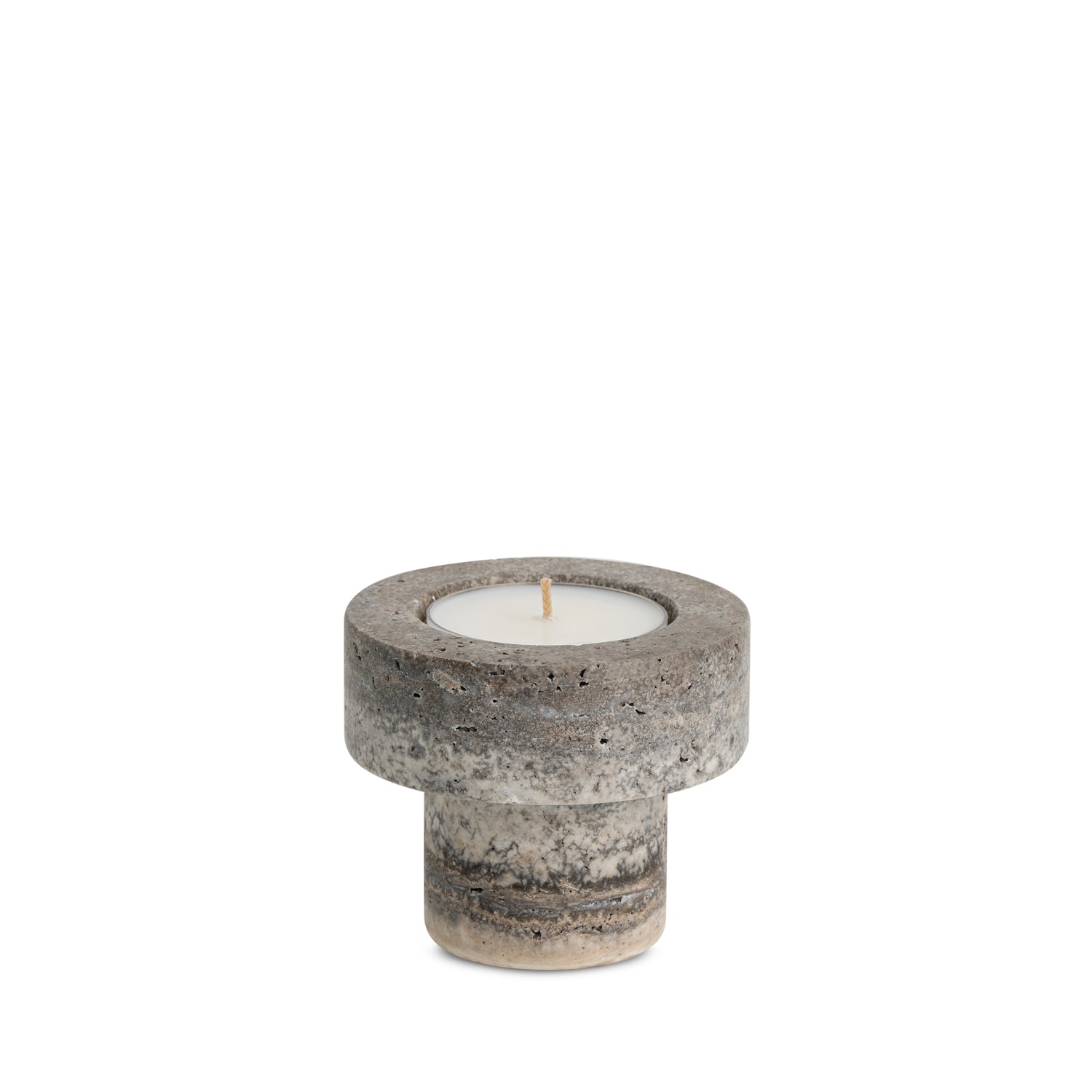 Alba Halo | Natural Stone Maxi Tea Light Candle Holder | Inc. Pack of x3 Maxi Tea Lights