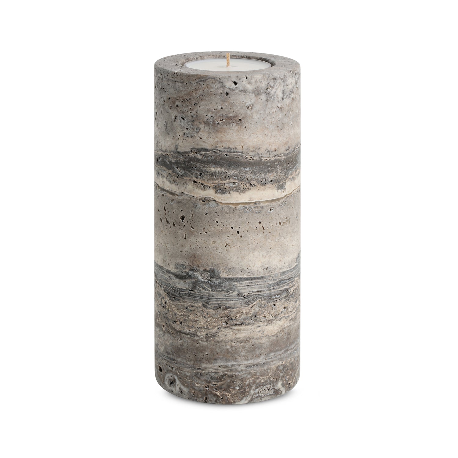 Alba Cove | Natural Stone Maxi Tea Light Candle Holder Vase | Inc. Pack of x3 Maxi Tea Lights