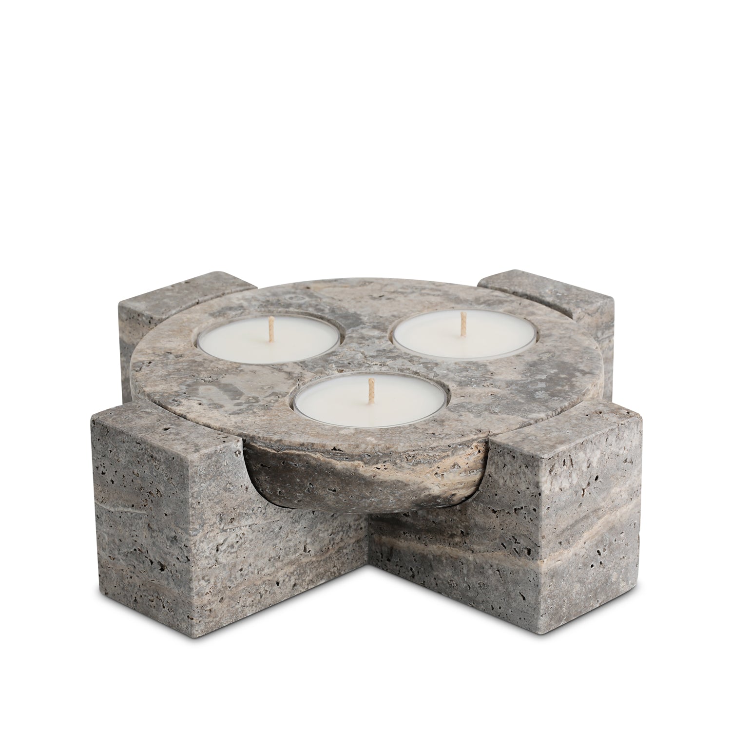 Alba Orbit | Natural Stone Maxi Tea Light Candle Holder | Inc. Pack of x3 Maxi Tea Lights