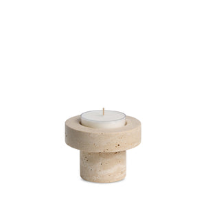 Sable Halo | Natural Stone Maxi Tea Light Candle Holder | Inc. Pack of x3 Maxi Tea Lights