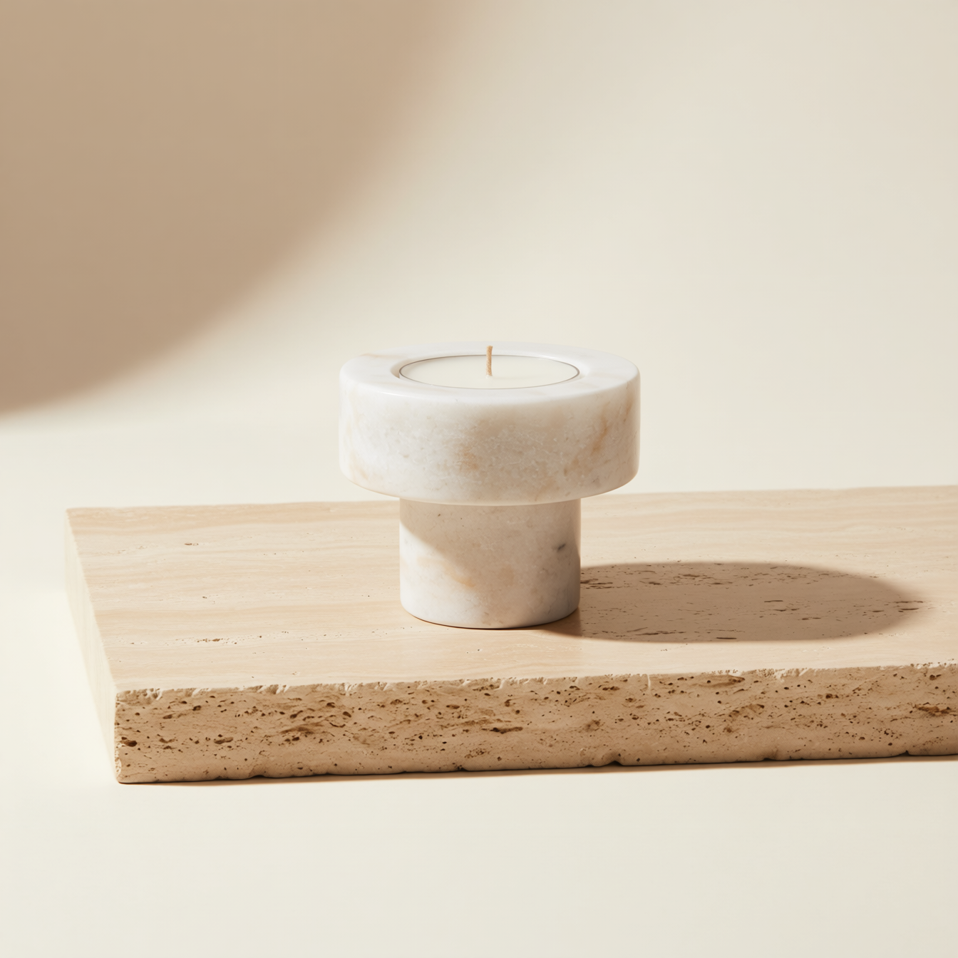 Luna Halo | Natural Stone Maxi Tea Light Candle Holder | Inc. Pack of x3 Maxi Tea Lights