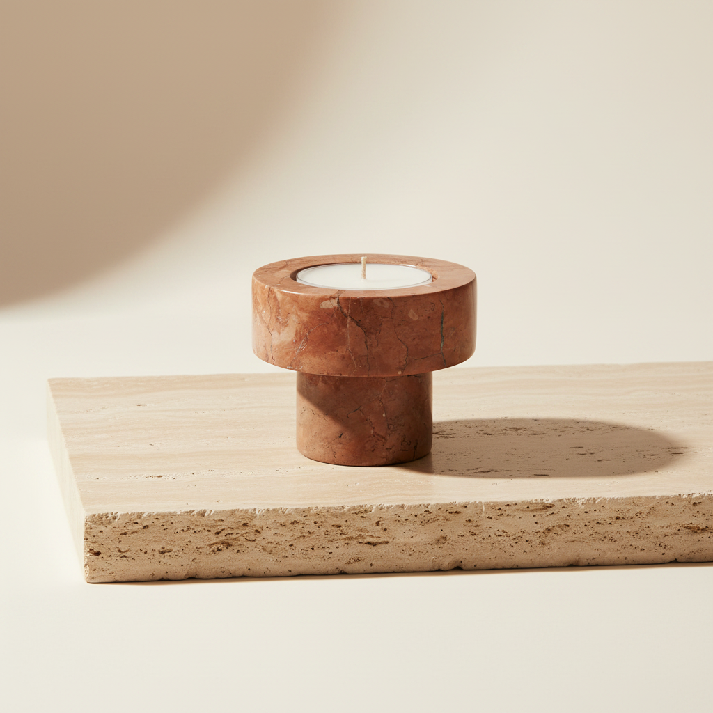 Terra Halo | Natural Stone Maxi Tea Light Candle Holder | Inc. Pack of x3 Maxi Tea Lights