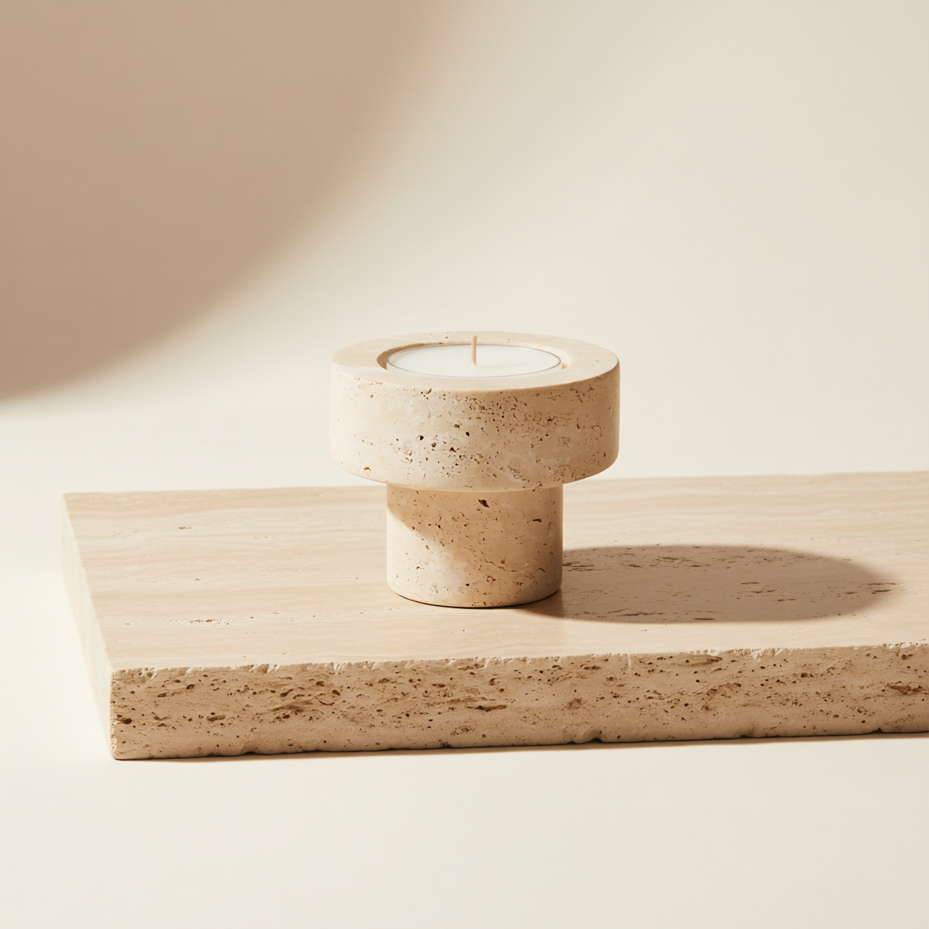 Sable Halo | Natural Stone Maxi Tea Light Candle Holder | Inc. Pack of x3 Maxi Tea Lights