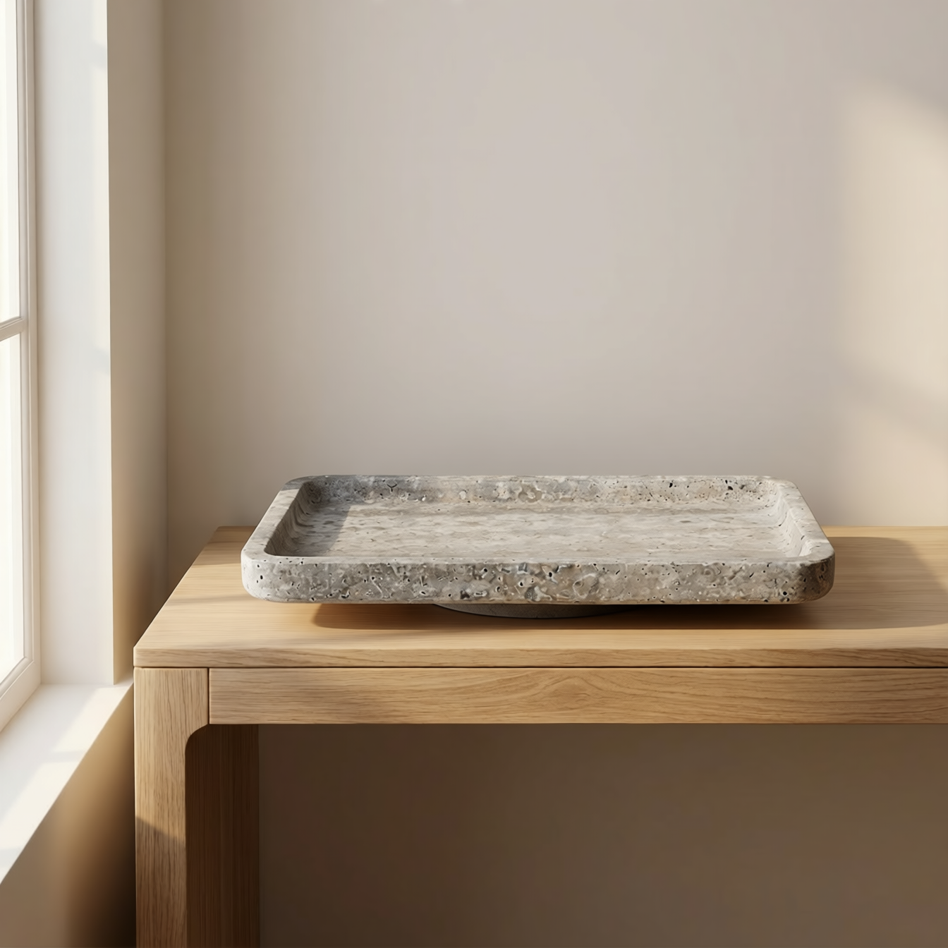 Alba Dune | Natural Stone Statement Tray | Inc. Pack of x3 Maxi Tea Lights