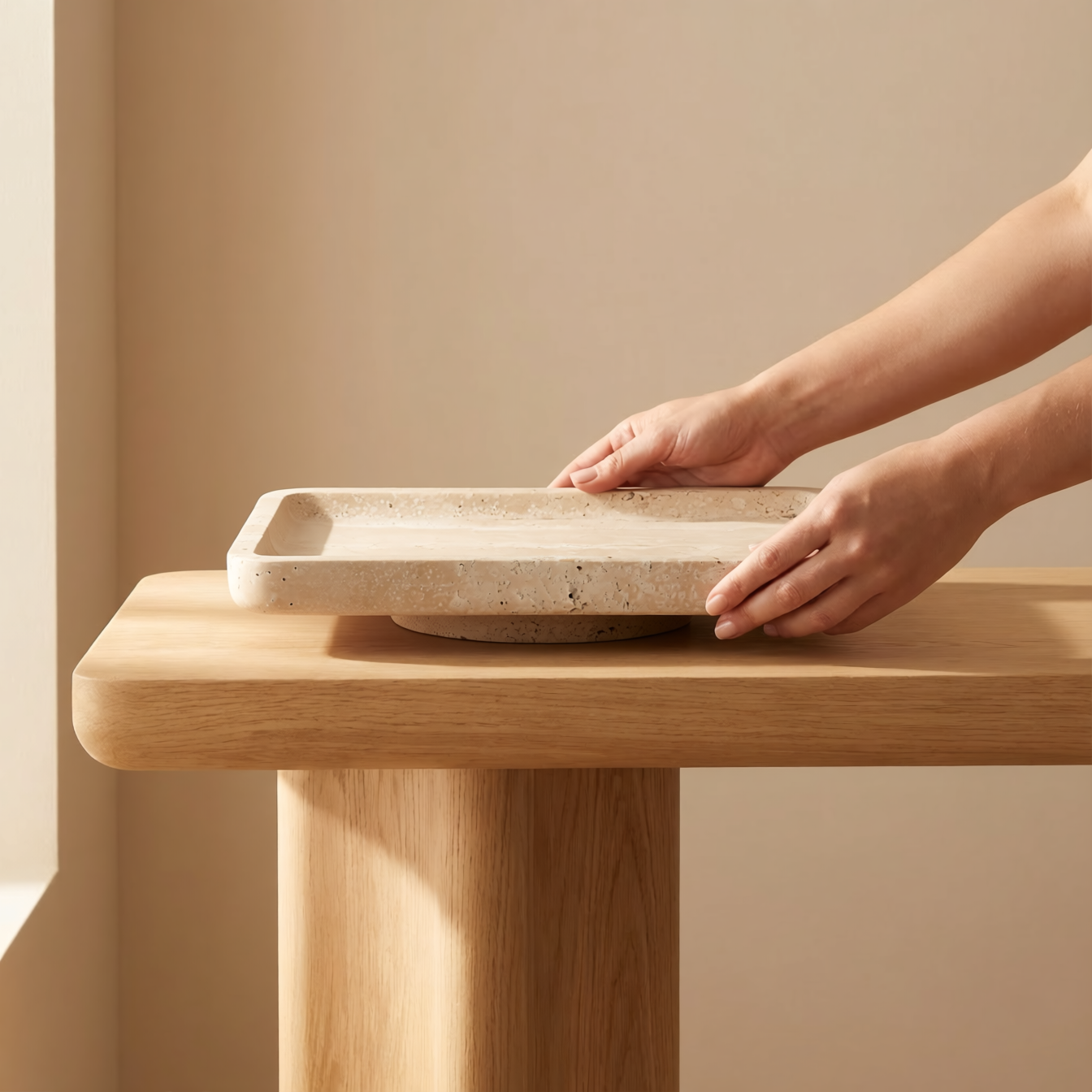 Sable Dune | Natural Stone Statement Tray | Inc. Pack of x3 Maxi Tea Lights