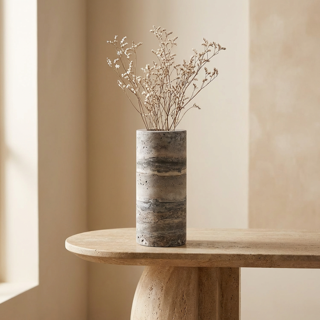 Alba Cove | Natural Stone Maxi Tea Light Candle Holder Vase | Inc. Pack of x3 Maxi Tea Lights