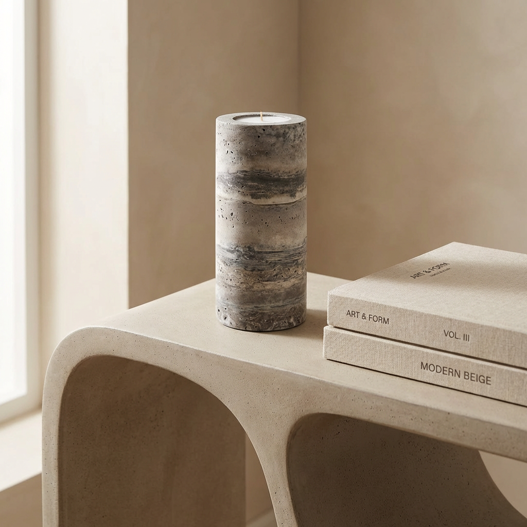 Alba Cove | Natural Stone Maxi Tea Light Candle Holder Vase | Inc. Pack of x3 Maxi Tea Lights