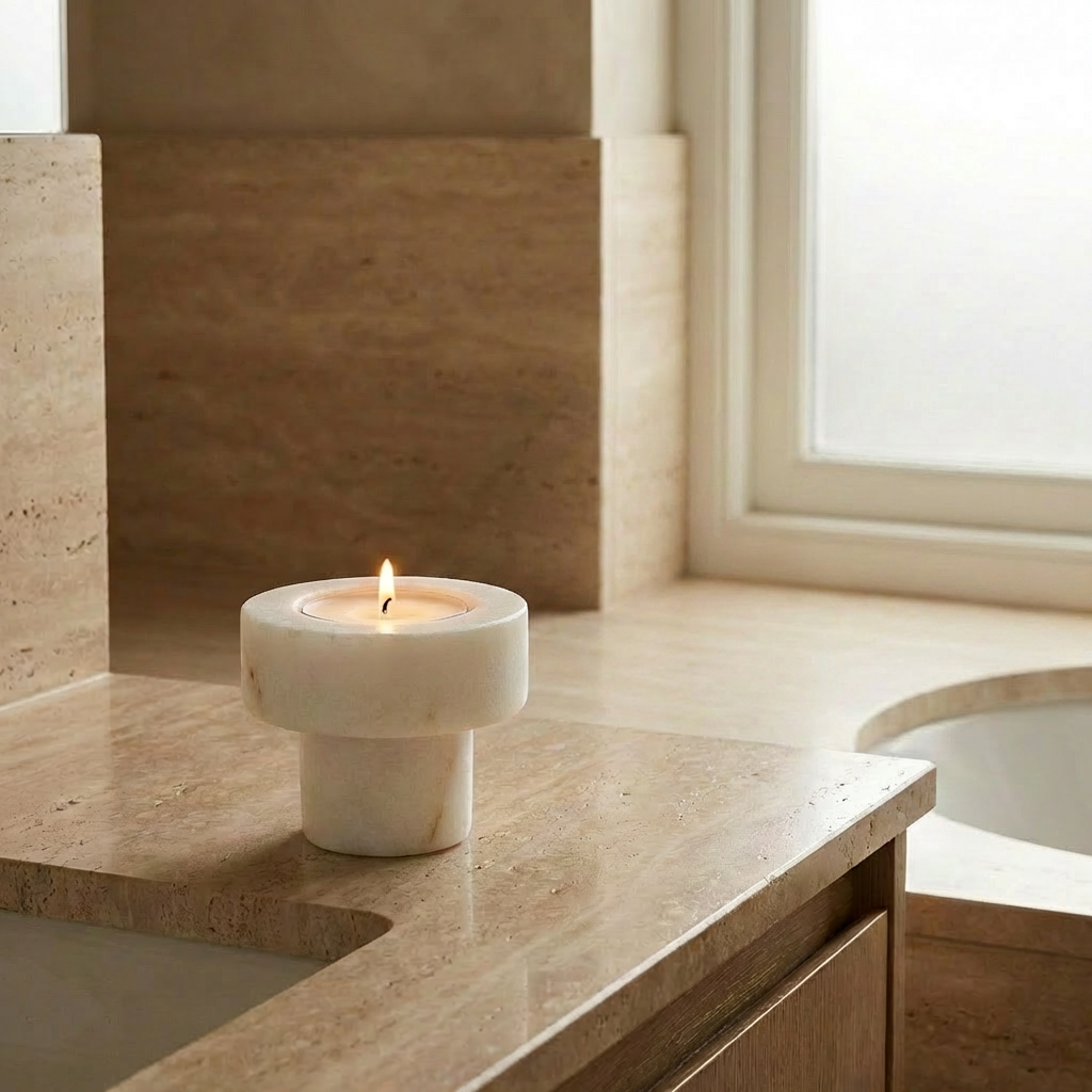 Luna Halo | Natural Stone Maxi Tea Light Candle Holder | Inc. Pack of x3 Maxi Tea Lights