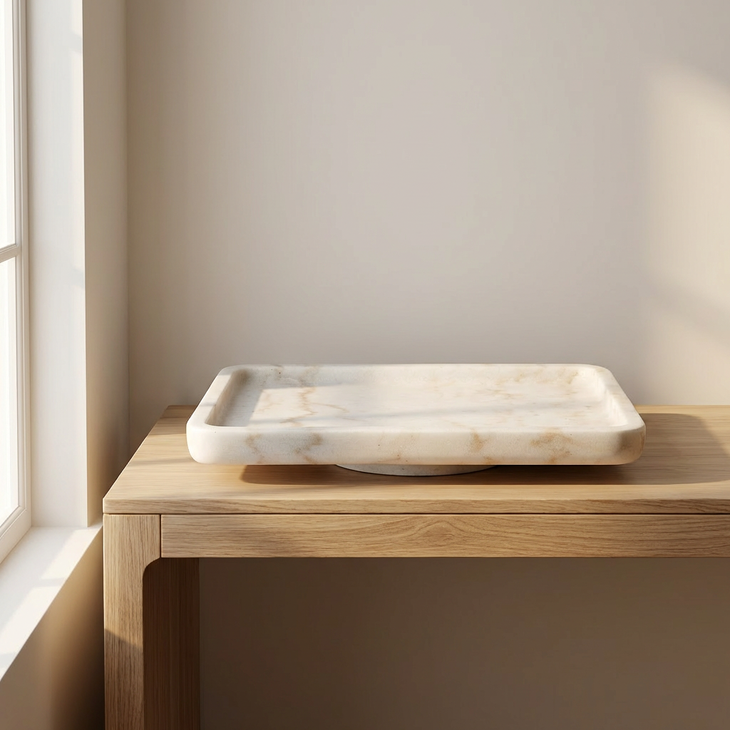 Luna Dune | Natural Stone Statement Tray | Inc. Pack of x3 Maxi Tea Lights