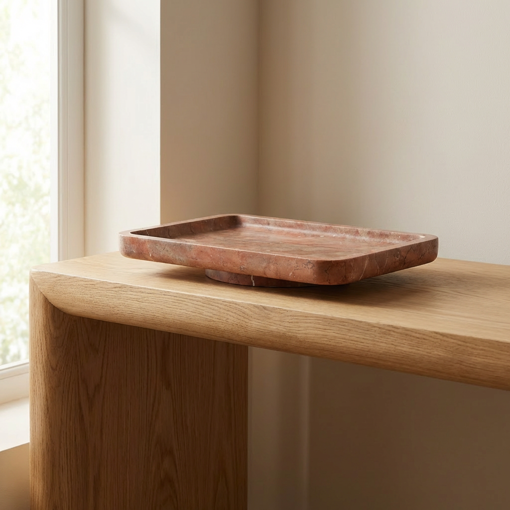 Terra Dune | Natural Stone Statement Tray | Inc. Pack of x3 Maxi Tea Lights