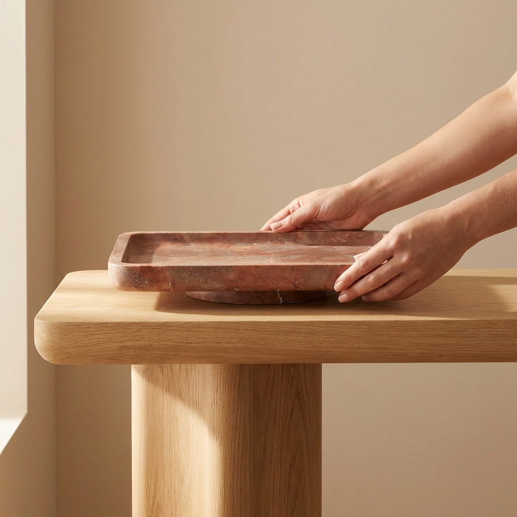 Terra Dune | Natural Stone Statement Tray | Inc. Pack of x3 Maxi Tea Lights