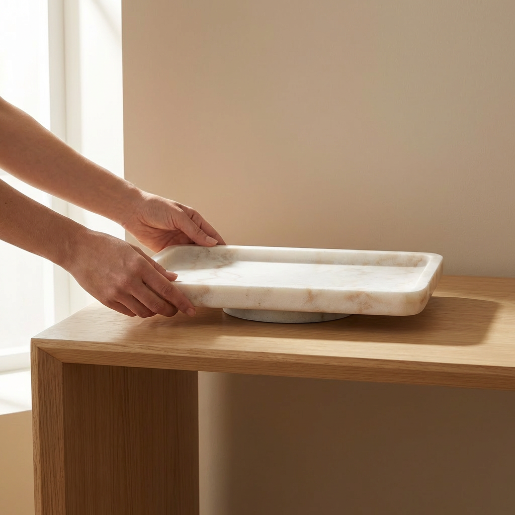 Luna Dune | Natural Stone Statement Tray | Inc. Pack of x3 Maxi Tea Lights