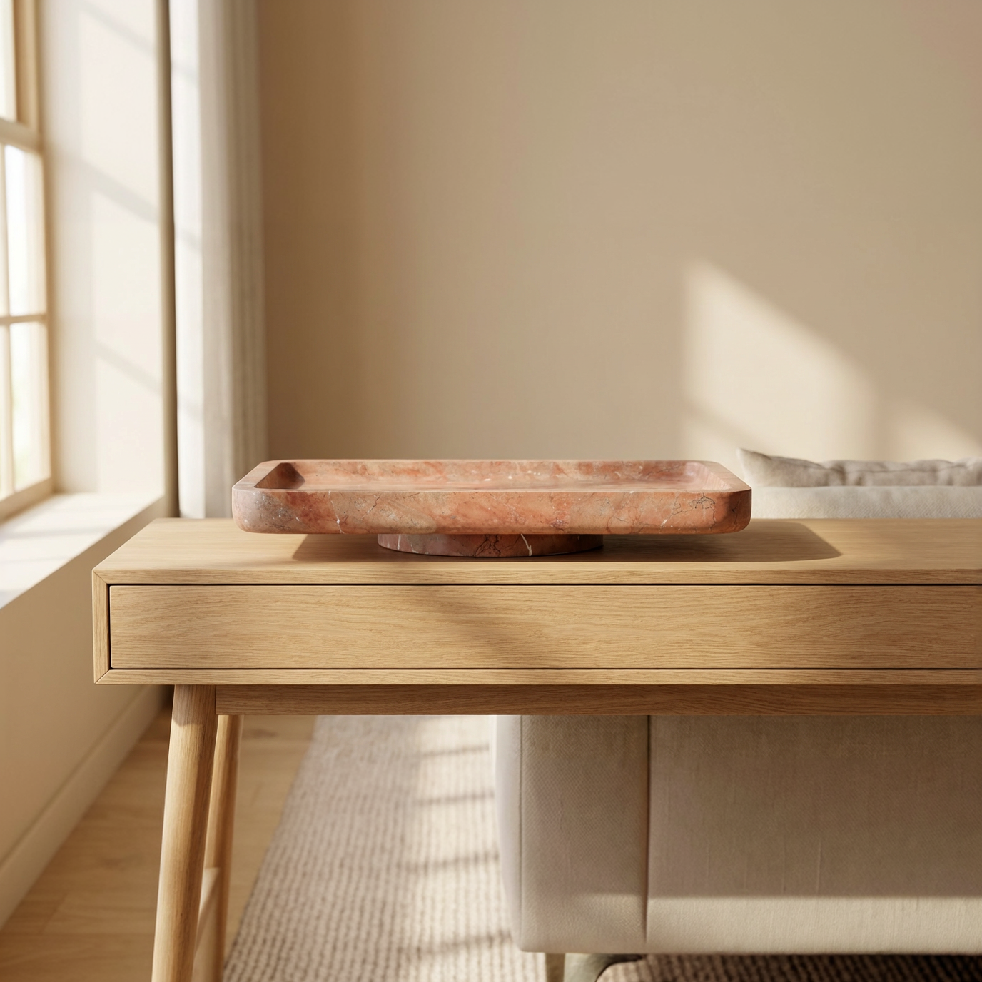 Terra Dune | Natural Stone Statement Tray | Inc. Pack of x3 Maxi Tea Lights