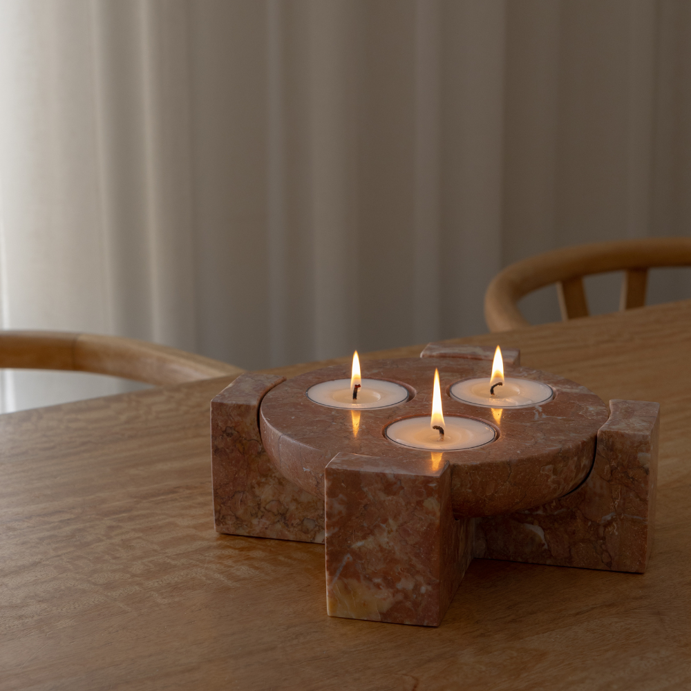 Terra Orbit | Natural Stone Maxi Tea Light Candle Holder | Inc. Pack of x3 Maxi Tea Lights