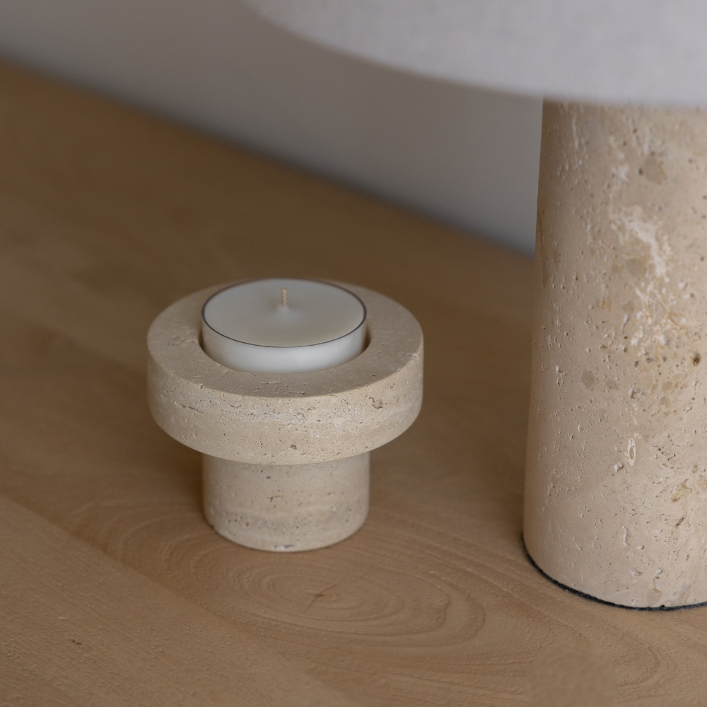Sable Halo | Natural Stone Maxi Tea Light Candle Holder | Inc. Pack of x3 Maxi Tea Lights