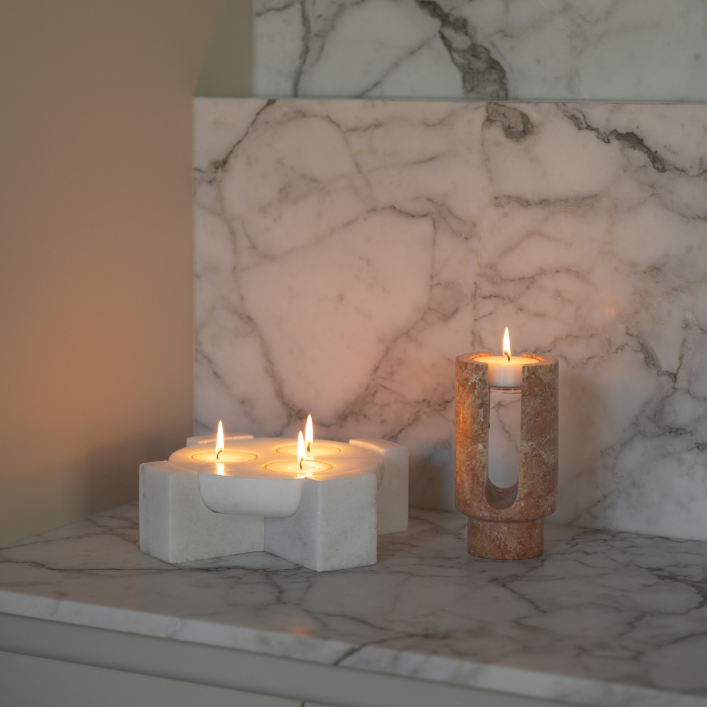 Luna Orbit | Natural Stone Maxi Tea Light Candle Holder | Inc. Pack of x3 Maxi Tea Lights