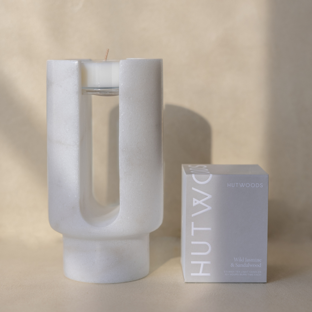 Luna Arch | Natural Stone Maxi Tea Light Candle Holder | Inc. Pack of x3 Maxi Tea Lights