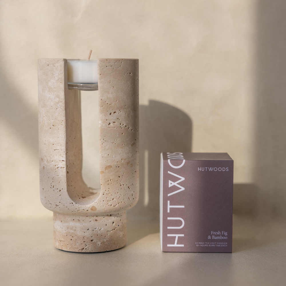 Sable Arch | Natural Stone Maxi Tea Light Candle Holder | Inc. Pack of x3 Maxi Tea Lights