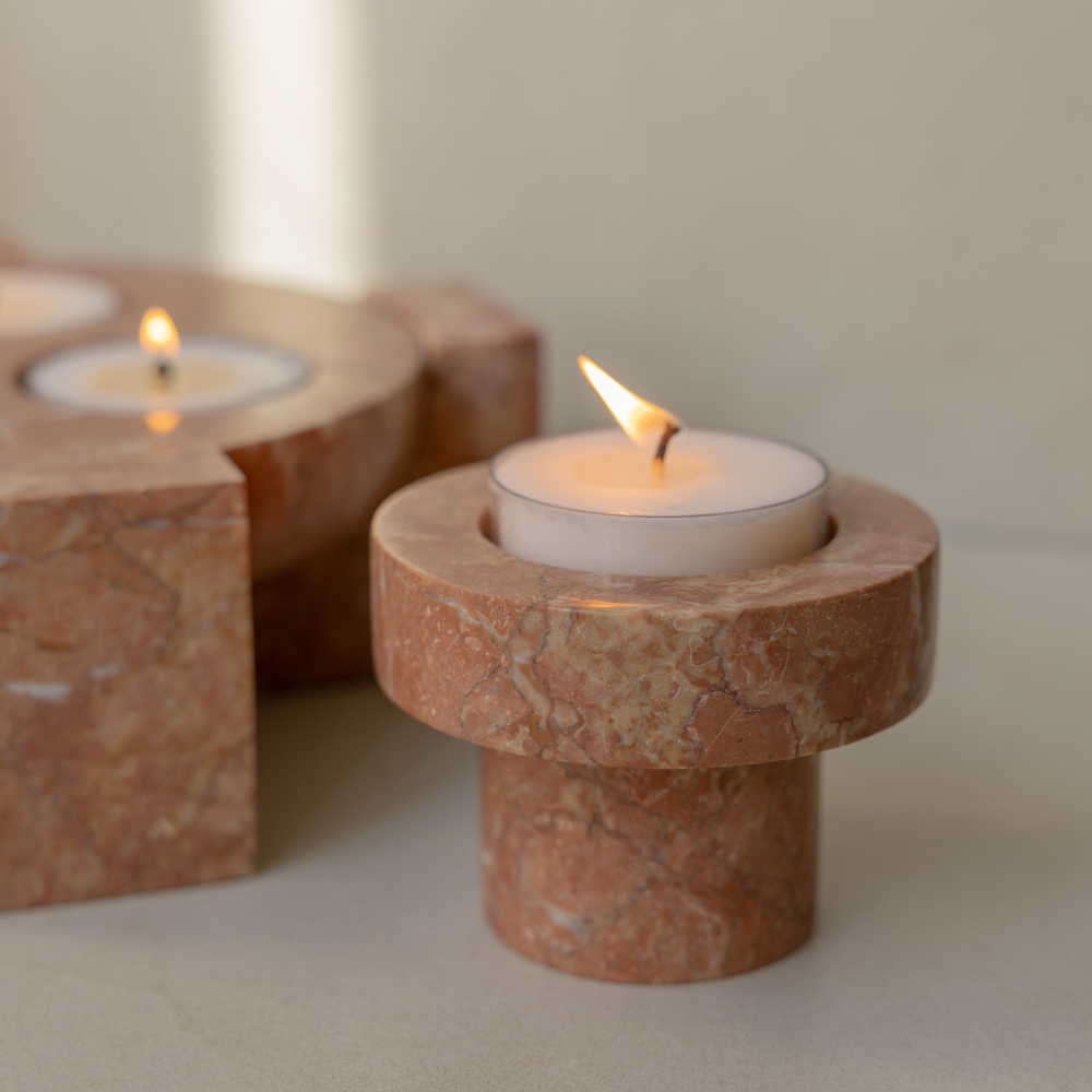 Terra Halo | Natural Stone Maxi Tea Light Candle Holder | Inc. Pack of x3 Maxi Tea Lights