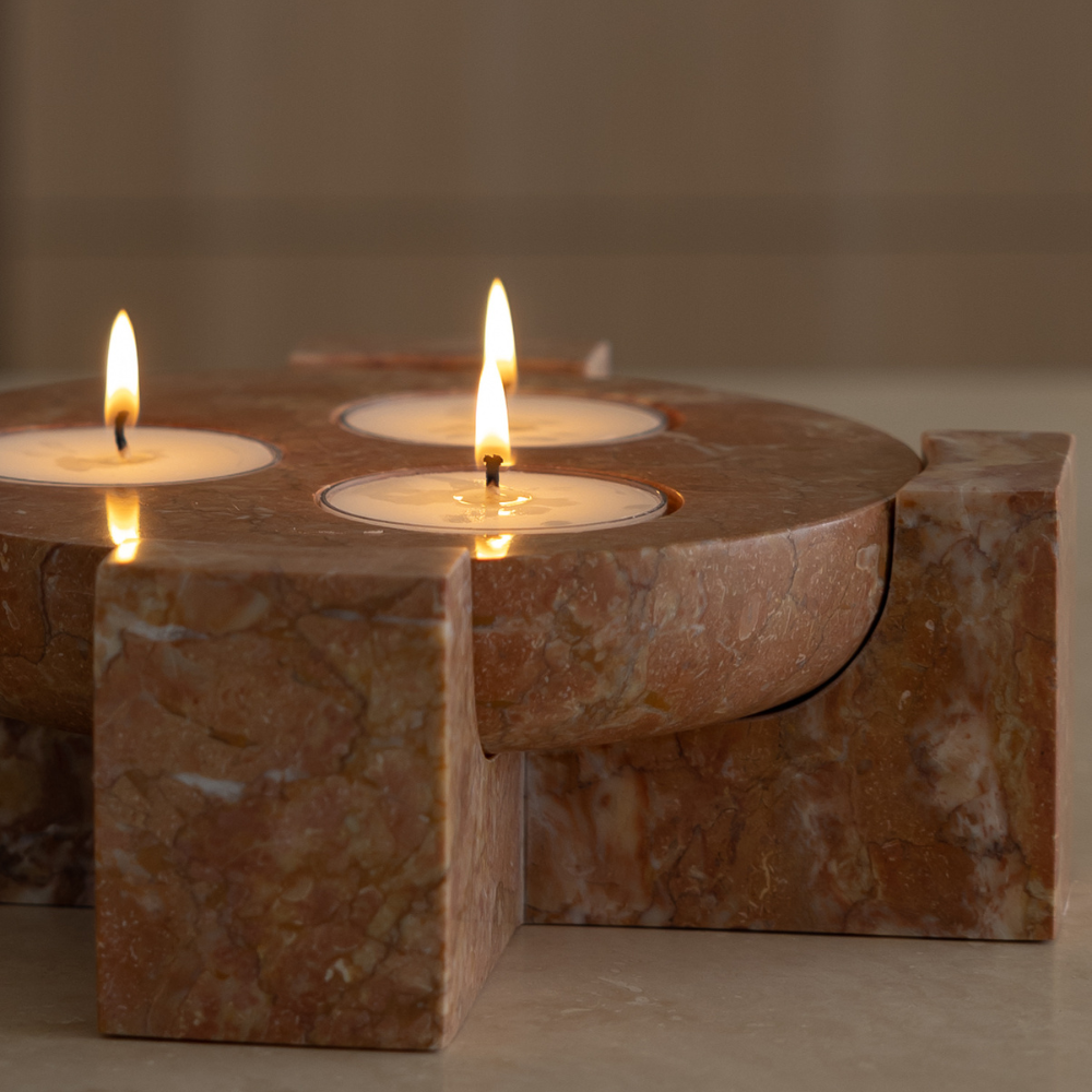Terra Orbit | Natural Stone Maxi Tea Light Candle Holder | Inc. Pack of x3 Maxi Tea Lights