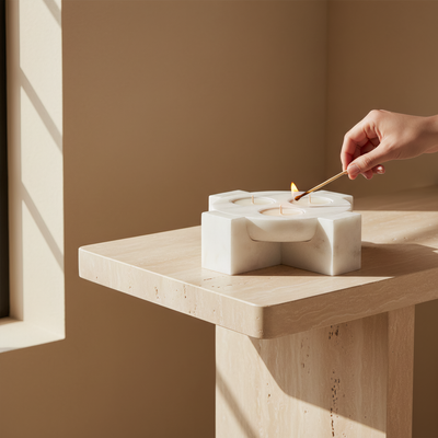 Luna Orbit | Natural Stone Maxi Tea Light Candle Holder | Inc. Pack of x3 Maxi Tea Lights