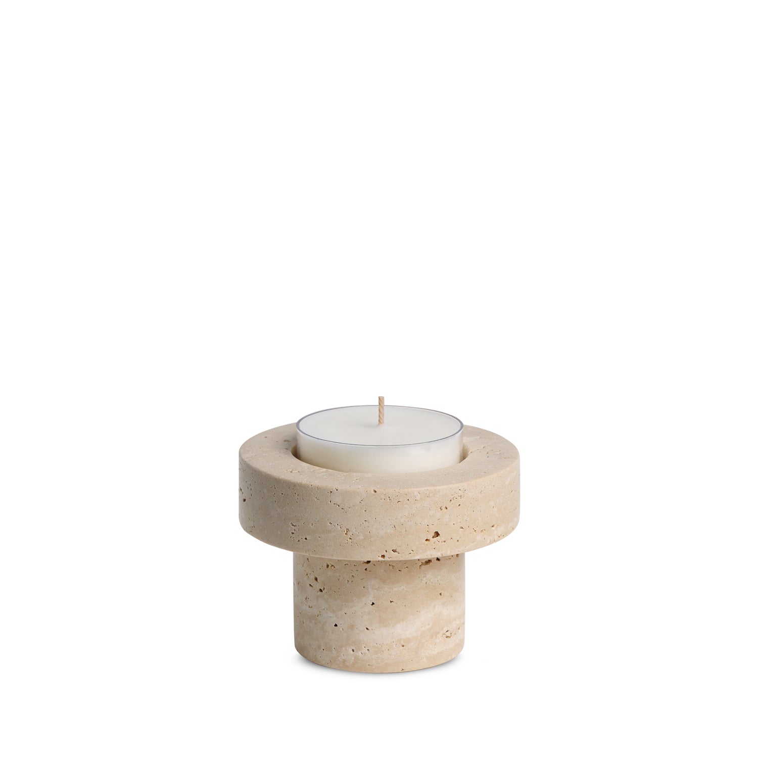 Sable Halo | Natural Stone Maxi Tea Light Candle Holder | Inc. Pack of x3 Maxi Tea Lights