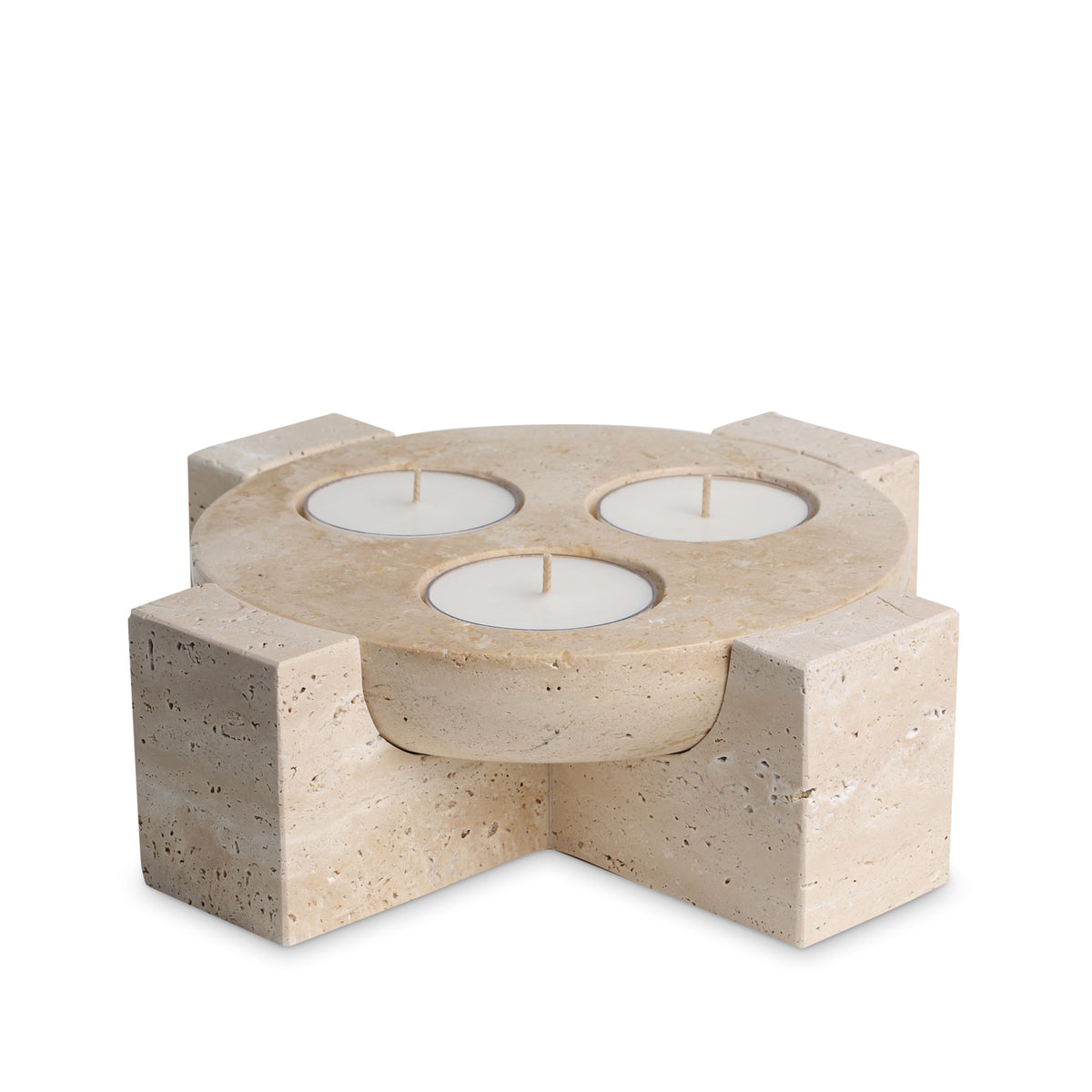 Sable Orbit | Natural Stone Maxi Tea Light Candle Holder | Inc. Pack of x3 Maxi Tea Lights