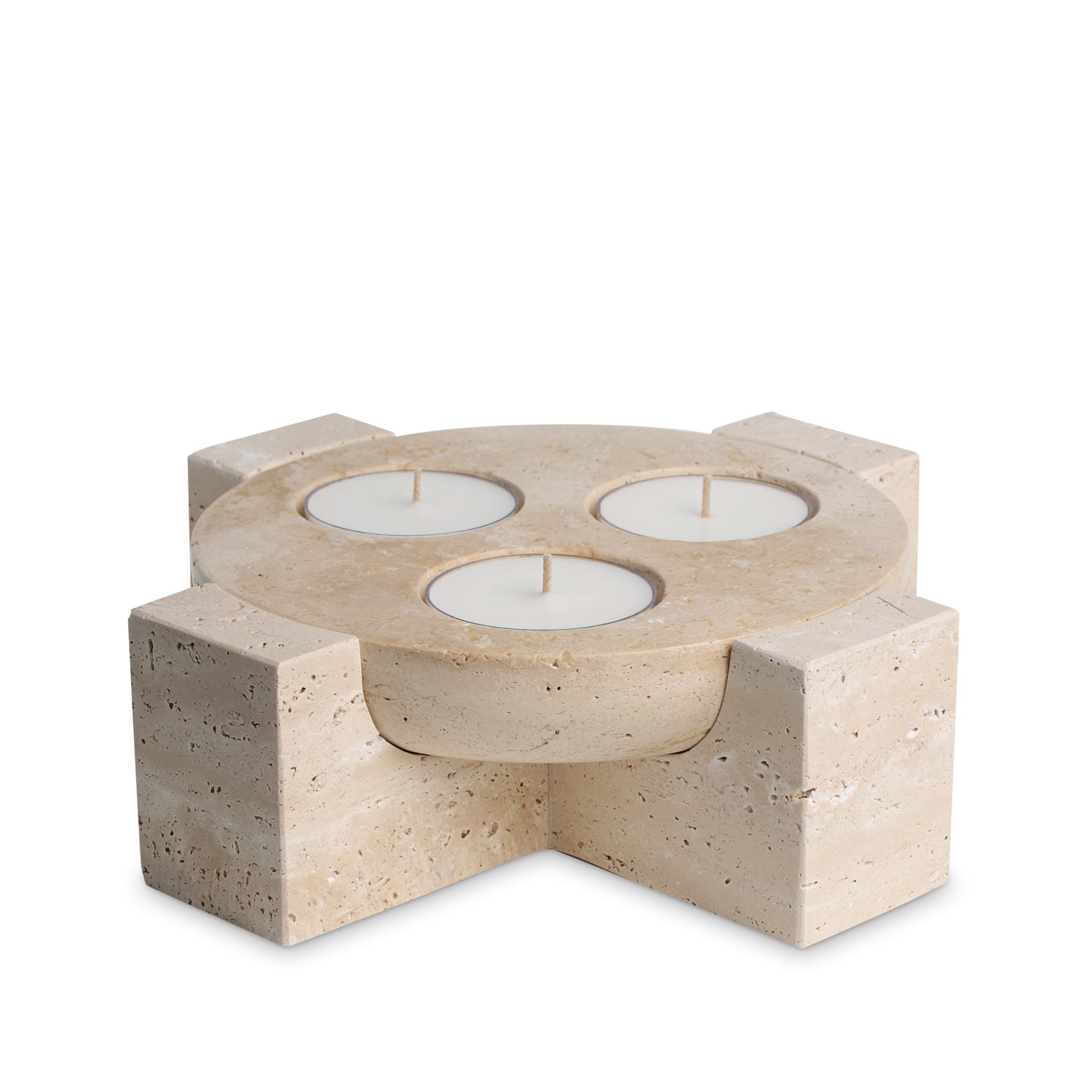 Sable Orbit | Natural Stone Maxi Tea Light Candle Holder | Inc. Pack of x3 Maxi Tea Lights